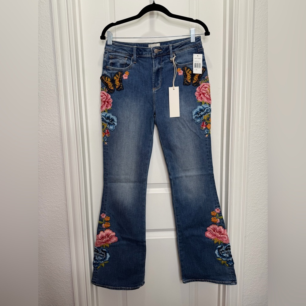DRIFTWOOD Wyatt Boot‎ Cut Jeans Butterfly  Effect Embroidered jeans Size 28 NWT